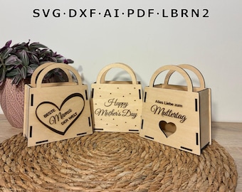 Laser file gift box SVG Mother's Day / Gift wrapping basket / Mother's Day gift / Gift basket for Mom / Digital download laser cut