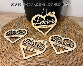 SVG laser file teacher with heart / Farewell gift for teachers / Farewell gift for educators / Wooden ring / Wooden wreath / School graduation