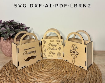 Lasergesneden geschenkdoos SVG voor Vaderdag / Cadeaumand / Vaderdagcadeau / Cadeaumand voor papa / Digitale download voor lasersnijden