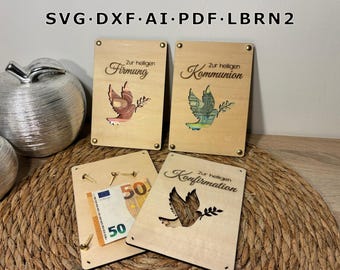 Laser-cut money gift for First Communion, Confirmation, or Baptism / Gift card for Baptism / Money packaging / Personalized gift / Gift card