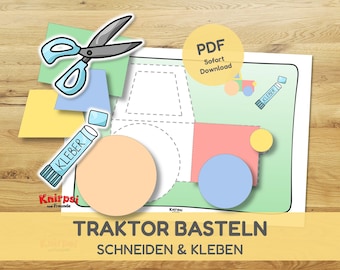 Plantilla para manualidades de tractores para niños de 3 años en adelante | Manualidades de granja en PDF, plantilla para recortar y pegar, kit de manualidades para construir vehículos, cumpleaños, jardín de infancia