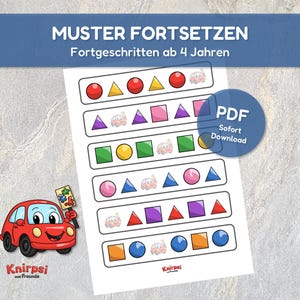 Logic game: Colors and shapes, pattern recognition | Pattern completion, brain teaser for children ages 4 and up (preschool), printable PDF worksheets