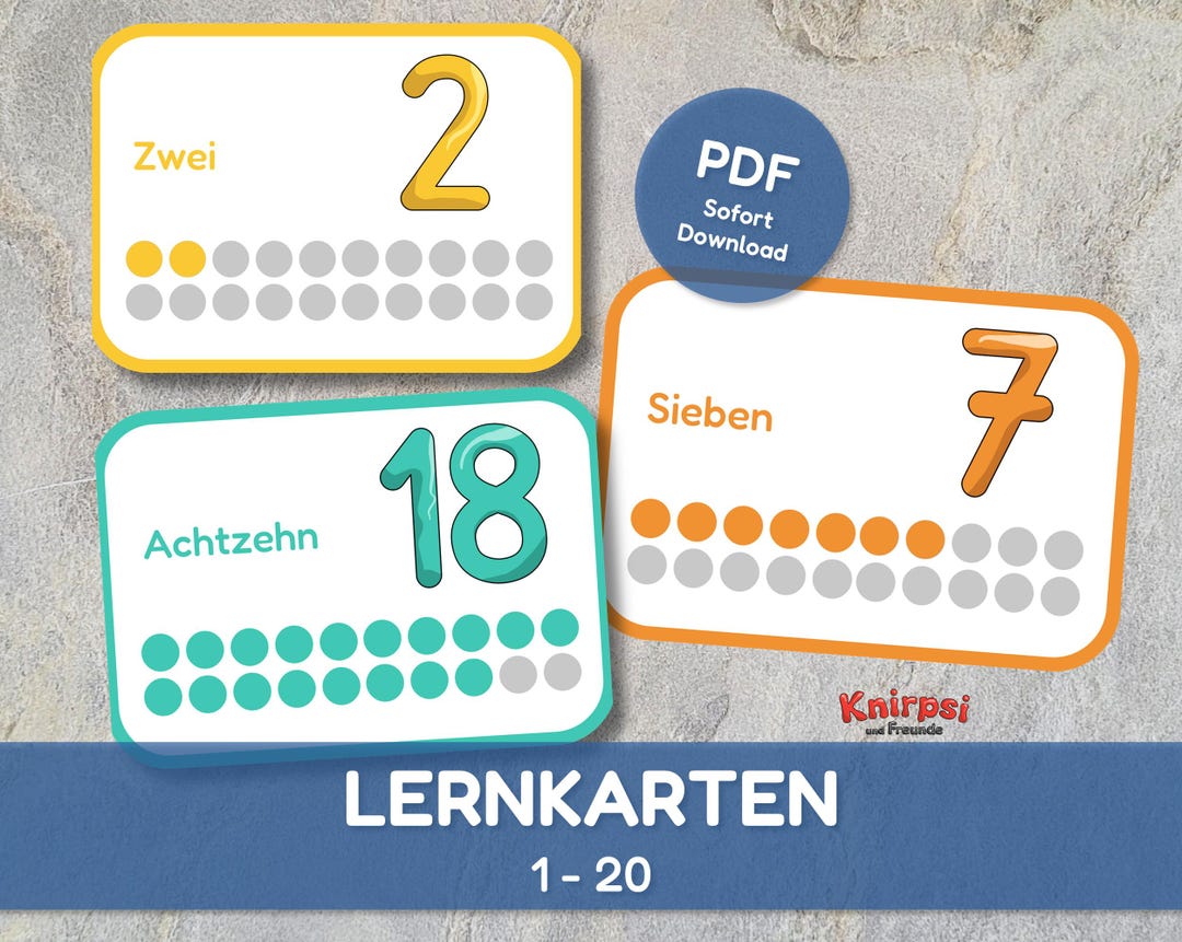 Numbers 1 to 20 Flashcards Printable, Numbered Counting Cards ...