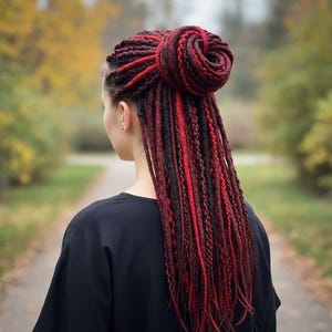 Rastas sintéticas negras y rojas, extensiones de rastas nórdicas, rastas vikingas