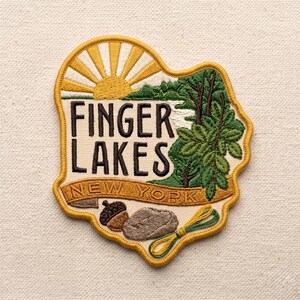 Finger Lakes New York Embroidered Patch, Custom Nature Iron On Badge, Upstate NY Travel Souvenir, Hiking Backpacker Gift, Unique Die Cut