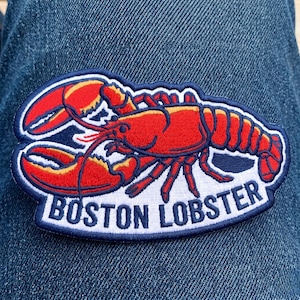 Boston Lobster Embroidered Patch, Iron On Nautical Applique, Seafood Lover Souvenir