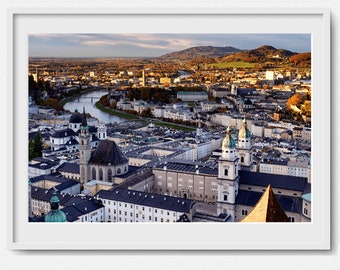 Salzburg Skyline - Salzach River - Germany - Fine Art Print - Living Room Large Wall Art  landscape cityscape street sunset