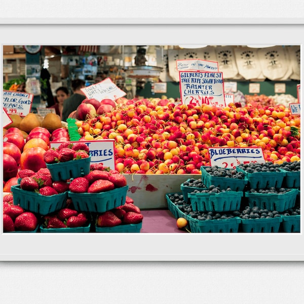 Rainier Cherries on Sale at Pike Place Market - Seattle - Washington - Fine Art Print Living Room Large Wall Art  kitchen decor fruit