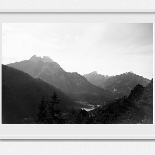 Two distant castles nestled in the Alps - Bavaria - Germany -  Fine Art Print - Living Room Large Wall Art  - Large Format - Analog