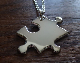Autism necklace, silver puzzle pendant