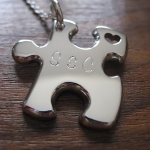 Thick Puzzle Pendant Necklace with Date and Initials