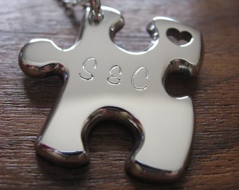 Thick Puzzle Pendant Necklace with Initials