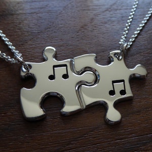 Two Best Friend Puzzle Pendant Necklaces with Music Notes