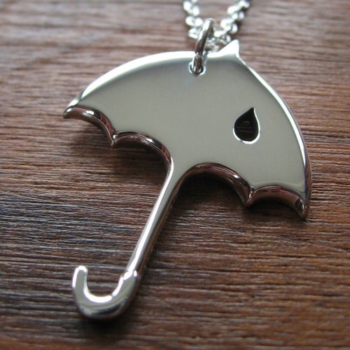 Silver Umbrella Necklace With Rain Earrings Etsy