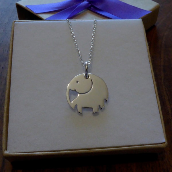 Chunky Silver Elephant Necklace - Elephant Pendant - Handmade Animal Charm