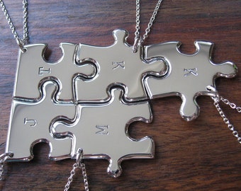 Five Initial Stamped Silver Pendant Necklaces