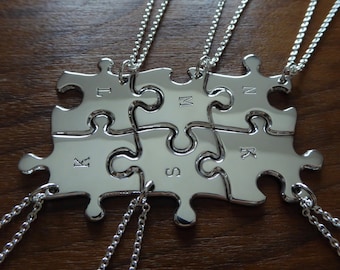 Six Friendship Pendants - Handmade Puzzle Necklaces - Personalised Silver Necklaces
