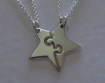 Star Pendant - Best Friend Necklaces - Silver Star Charms - Handmade Star Puzzle Necklace