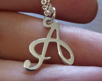 Letter A Initial Charm Necklace, Silver Initial Pendant, Argentium Letter Jewelry