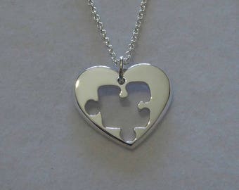 Heart with Puzzle Shape, Silver Pendant