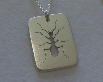 Ant Necklace, Insect Ant Pendant, Satin Dog Tag with Ant and Necklace