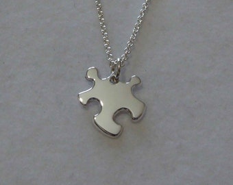 Miniature Puzzle Necklace, Silver Jigsaw Charm, Austin Pendant