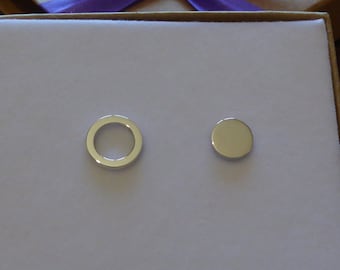 Disc Stud Earrings, Silver Ring Earrings, Handmade
