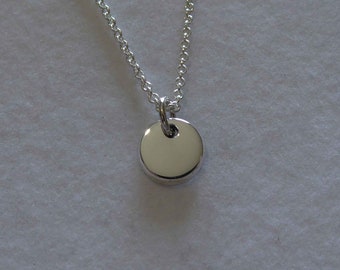 Silver Disc Charm Necklace, Solid Silver Circle Pendant
