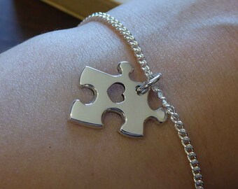 Puzzle Charm Bracelet - Handmade Autism Bracelet with Heart