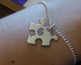 Handmade Argentium Silver Puzzle Bracelet: Autism Awareness Jewelry