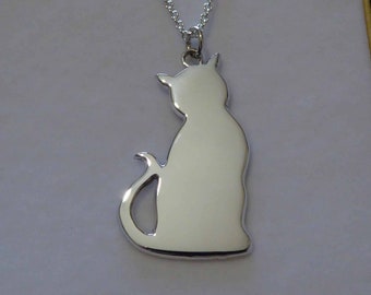 Silver Cat Necklace - Handmade Cat Pendant