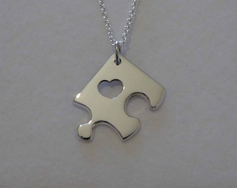 Silver Puzzle Piece - Puzzle Necklace - Corner Puzzle Piece - Jigsaw Pendant - Missing Piece