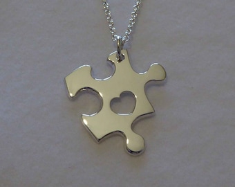 Autism Awareness Necklace, Handmade Puzzle Pendant with Heart