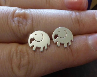 Silver Elephant Stud Earrings - Handmade Elephant Studs - Matching Elephant Earrings