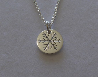 Silver Snowflake Necklace, Handmade Snowflake Charm