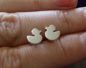 Rubber Duck Earrings - Handmade Duck Studs - Silver Duck Earrings