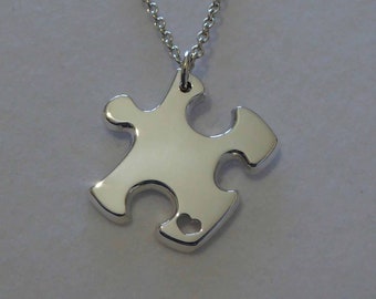 Thick Silver Puzzle Pendant with Initials - Silver Jigsaw Puzzle Piece - Handmade Jigsaw Necklace