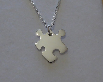 Silver Puzzle Necklace, Best Friend Necklace, Handmade Autism Pendant