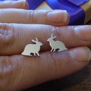Rabbit Earrings, Handmade Rabbit Studs, Silver Hare Earrings