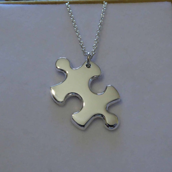 Silver Puzzle Necklace (Thick) - Handmade Puzzle Pendant - Chunky Jigsaw Pendant