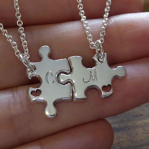 Two Puzzle Necklaces , Silver Best Friend Handmade Pendants