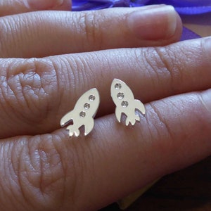 Rocket Earrings, Rocket Ship Studs, Silver Rocket Ships