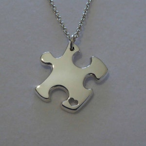 Thick Silver Puzzle Pendant with Initials - Silver Jigsaw Puzzle Piece - Handmade Jigsaw Necklace
