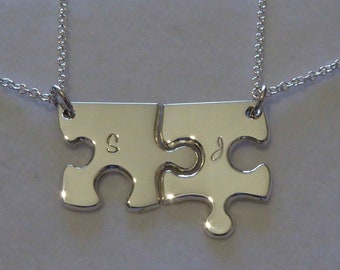 Two Edge Puzzle Pieces Silver Pendants - Best Friend Necklaces - Jigsaw Puzzle Jewelry - Autism Necklaces