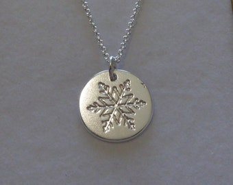 Silver Snowflake Necklace, Etched Snowflake with Satin finish