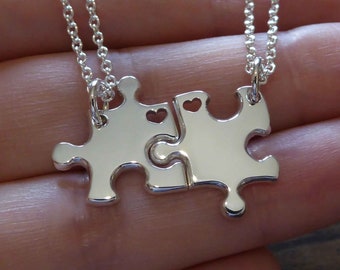 Friendship Puzzle Necklaces, Miniature Best Friend Pendants, Autism Awareness Charms