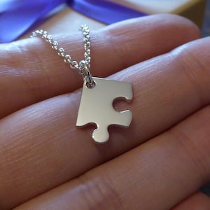 Autism Awareness Jewelry, Silver Puzzle Necklace