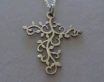 Silver Cross, Handmade Silver Cross with Floral Pattern