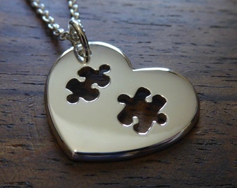 Heart Necklace with Puzzle Charms