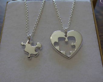 Best Friend Puzzle and Heart (THICKER) Necklace Pendants